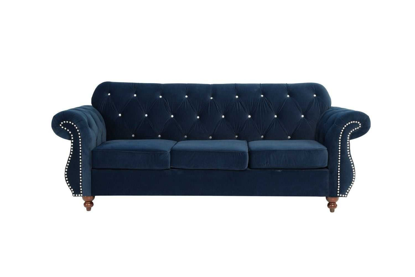 Formal Luxury Look 1pc Indigo Velvet Sofa w Pillows Living Room Furniture Couch - luxuryhomedecoridea.com