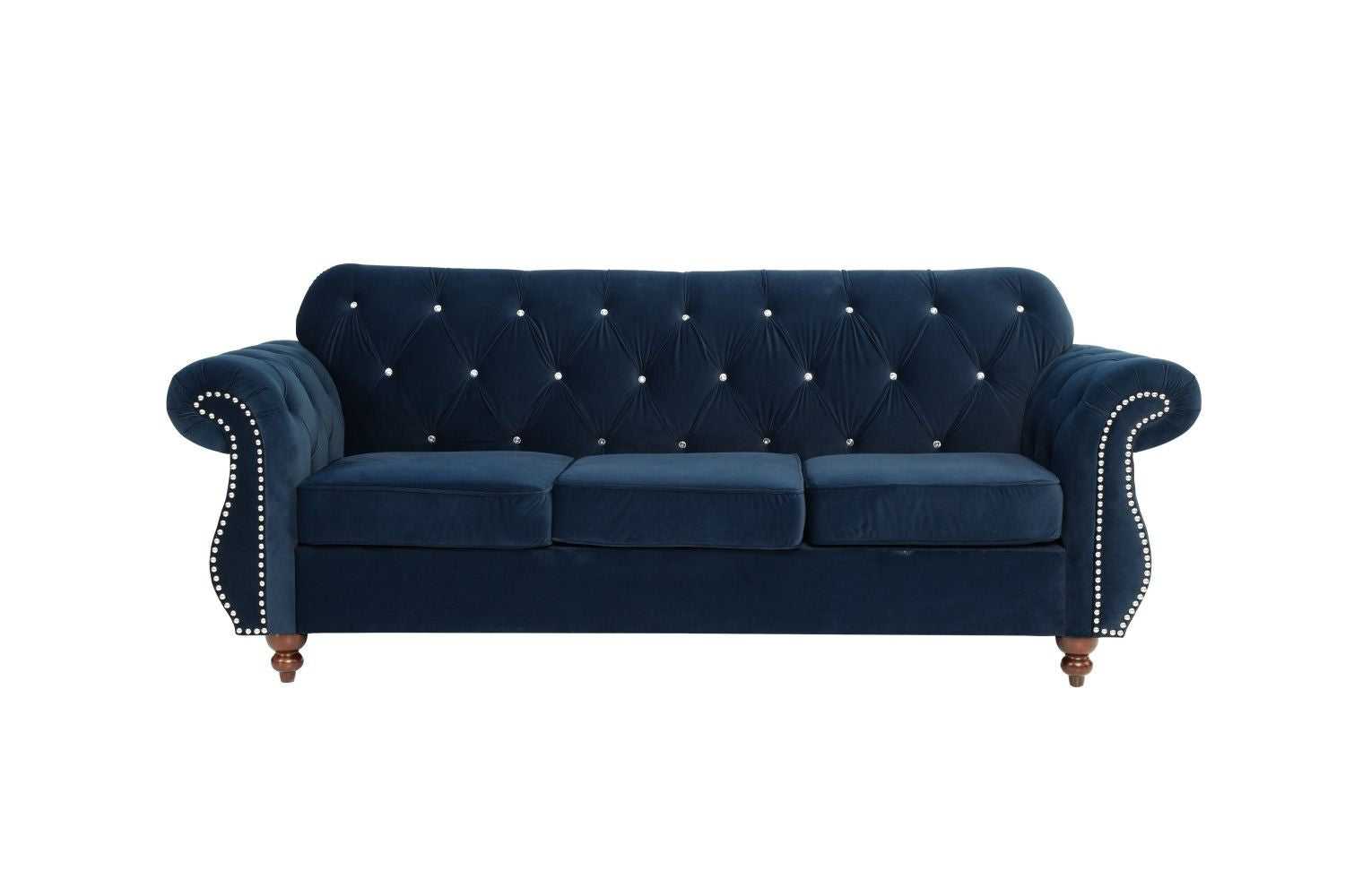 Formal Luxury Look 1pc Indigo Velvet Sofa w Pillows Living Room Furniture Couch - luxuryhomedecoridea.com