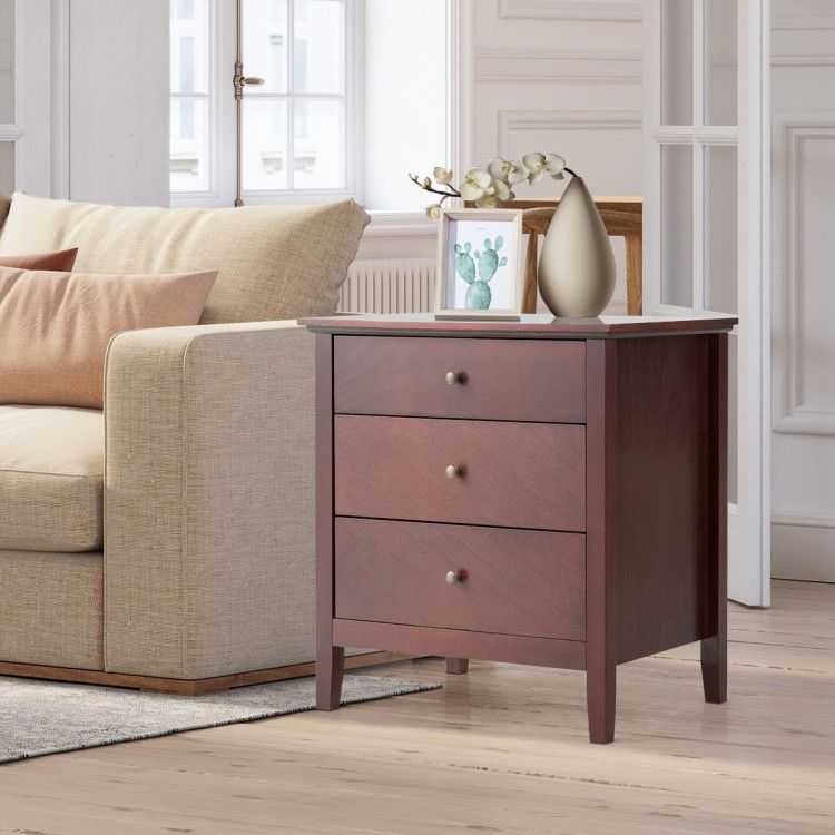 Nightstand Beside End Side Table Organizer with 3 Drawers - luxuryhomedecoridea.com