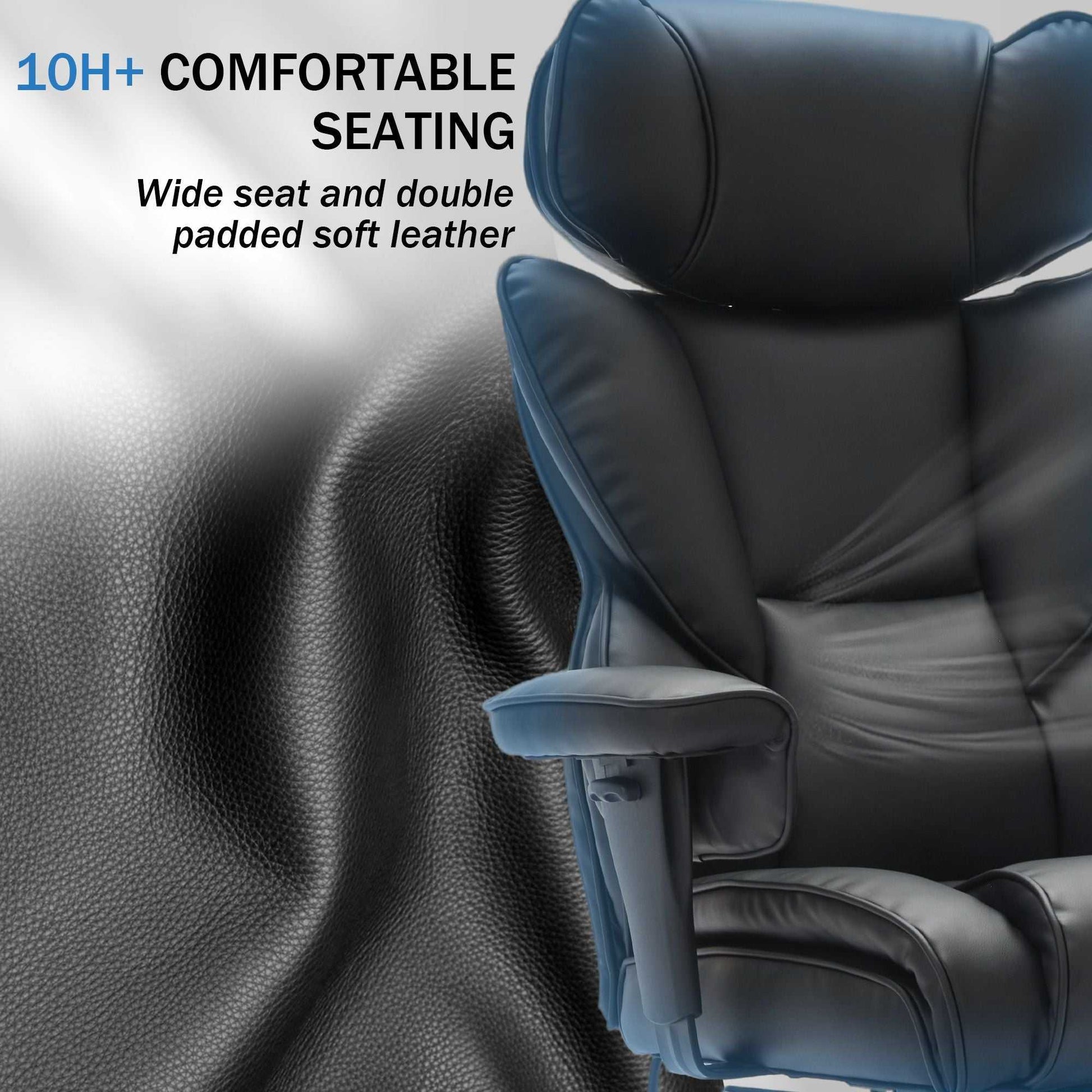 Office Chair with Foot Rest and Waist Lumber Support, Ergonomic Gaming Chair with Adjustable Height Headrest, High-Back Leather Reclining Chair for Home, Black - luxuryhomedecoridea.com