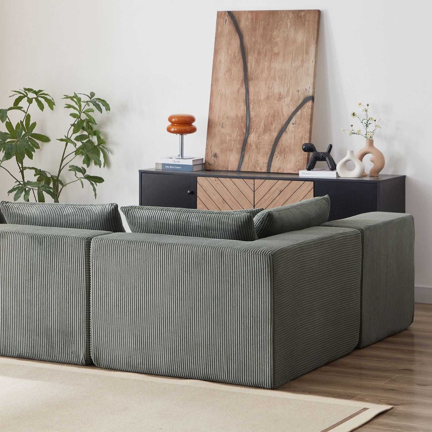 104-Inch Corduroy Modular L Shaped Sectional Sofa,Luxury Floor Couch Set,Upholstered Indoor Furniture,Foam-Filled Compressed Sofa for Living Room,Bedroom,4 PC Free Combination - luxuryhomedecoridea.com