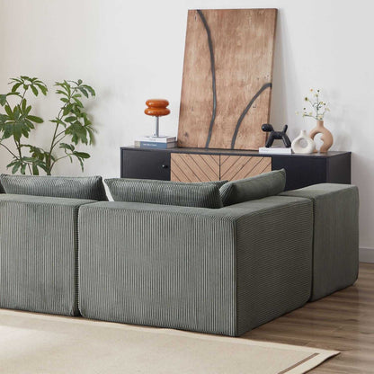 104-Inch Corduroy Modular L Shaped Sectional Sofa,Luxury Floor Couch Set,Upholstered Indoor Furniture,Foam-Filled Compressed Sofa for Living Room,Bedroom,4 PC Free Combination - luxuryhomedecoridea.com