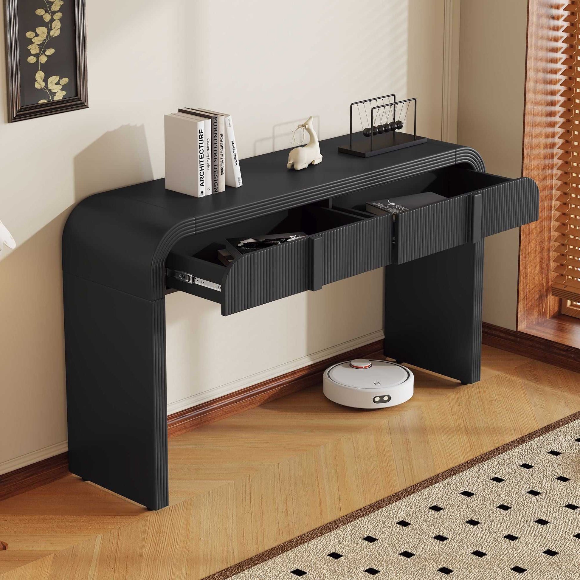 Unique Modern Rounded Silhouette and Smooth Surface Console Table with 2 Drawers for Living Room and Entryway - luxuryhomedecoridea.com