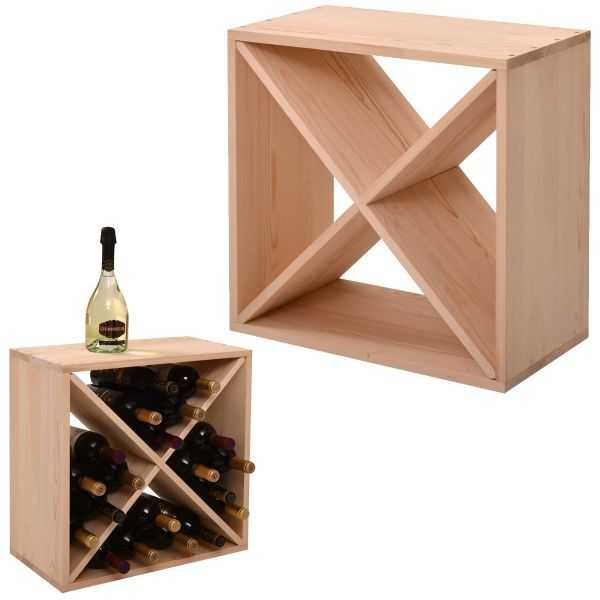 24 Bottle Modular Wine Rack, Stackable Wine Storage Cube for Bar Cellar Kitchen Dining Room, Burlywood - luxuryhomedecoridea.com