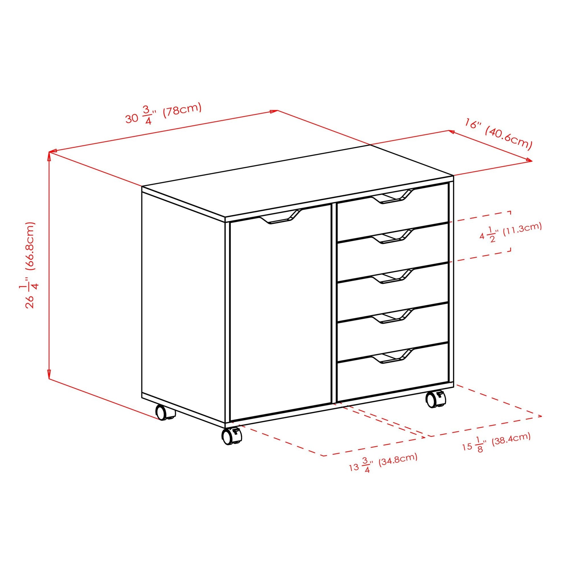 Halifax Wide Storage Cabinet; 5-Drawer; Black - luxuryhomedecoridea.com