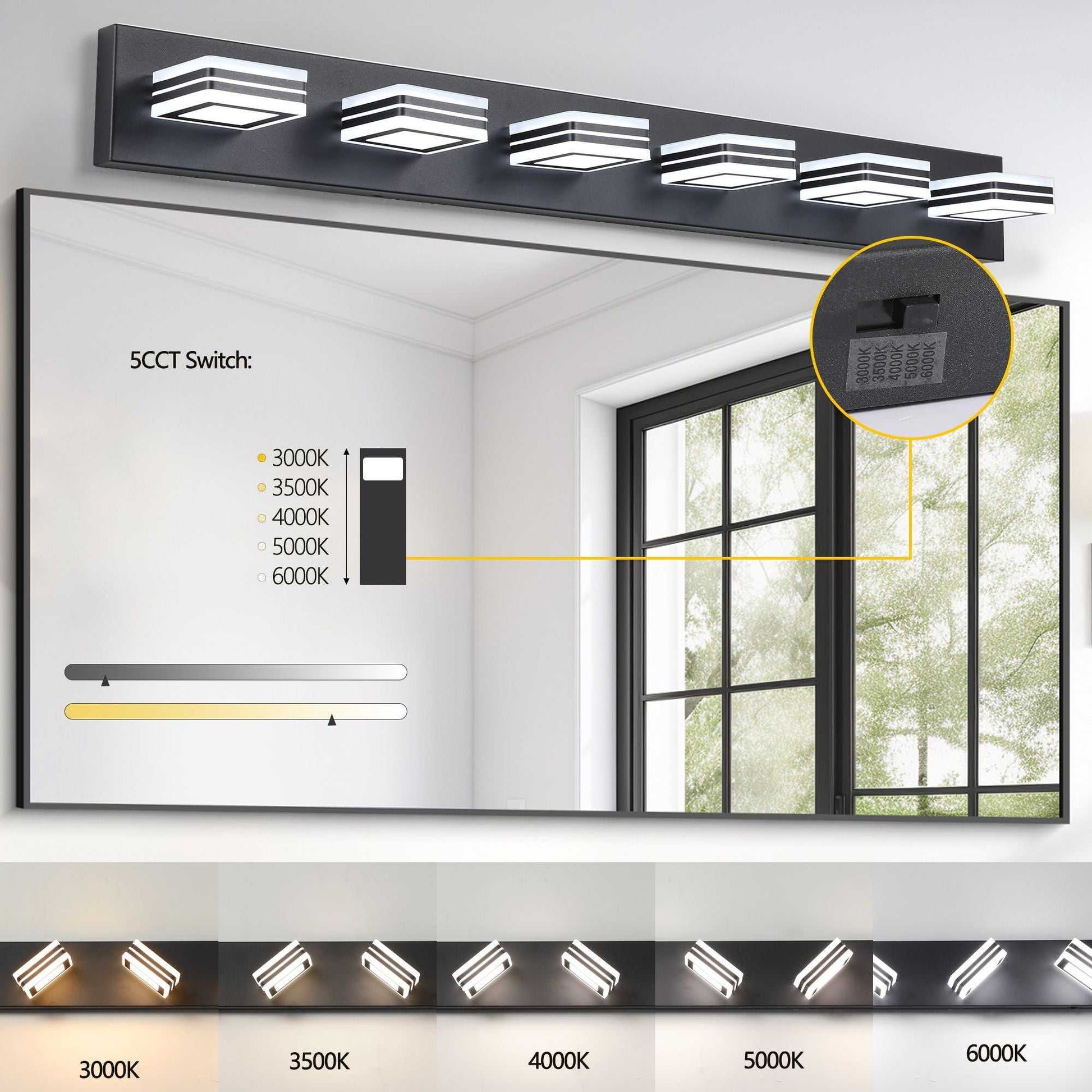 40" Modern 6-Light LED Vanity Light - Sleek Bathroom Wall Fixture, Iron & Acrylic, Dimmable & Energy-Efficient, Ideal for Mirror Lighting - luxuryhomedecoridea.com