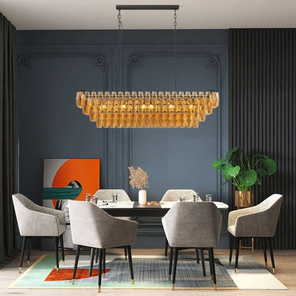 54" Black Rectangular Chandeliers for Dining Room, 12-Light 4 Tiered Large Smoke Glass Chandelier, Modern Kitchen Island Farmhouse Hanging Light Fixture for Living Room Foyer(Bulb not included) - luxuryhomedecoridea.com