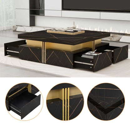 Modern Black Square Storage Coffee Table With 4 Drawers - luxuryhomedecoridea.com