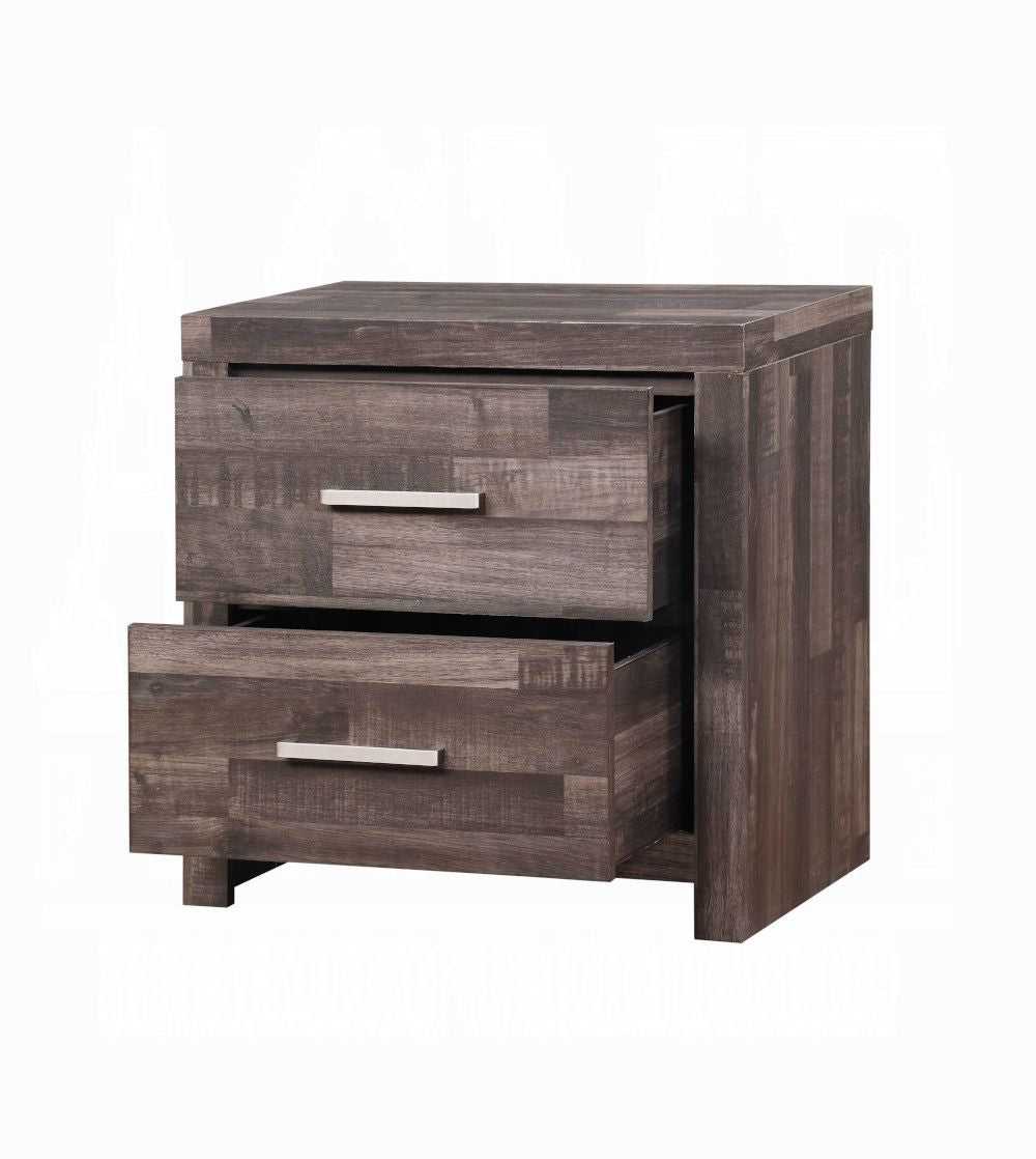 Contemporary Oak Finish Wooden Nightstand Two Drawers Storage Bedroom Furniture 1pc Beside Table Plank Pattern - luxuryhomedecoridea.com