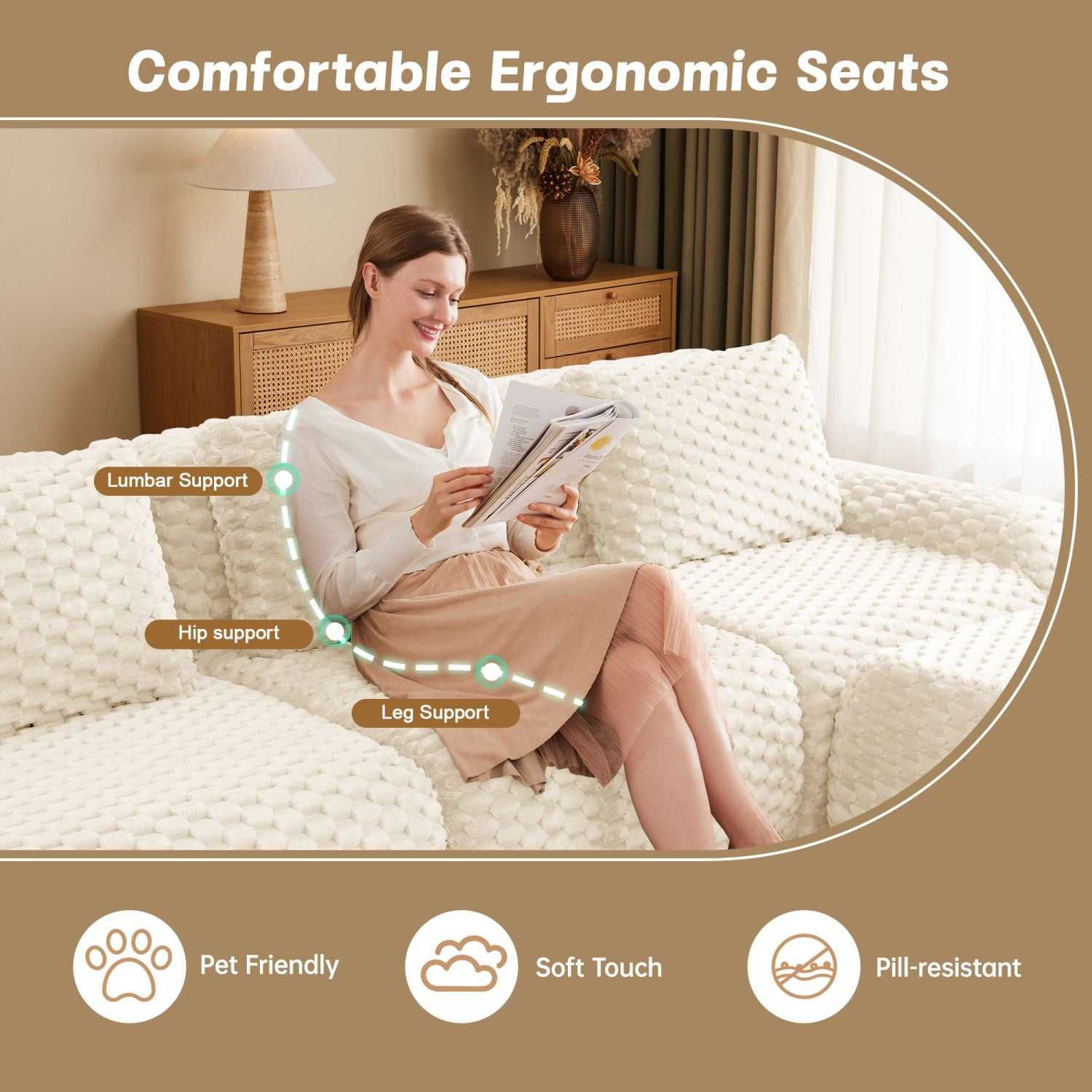 Modern Modular Sectional Sofa for Living Room,Flannelette Fabric,Oversized 3-Seater Couch,boneless sofa,Deep Seat,Buckle connection,Anti-slip Design,No Assembly,Cream - luxuryhomedecoridea.com