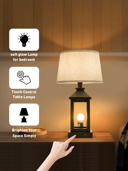 20.5in Black Farmhouse Bedside Table Lamp for Living Room, 3-Way Dimmable Touch Control Modern Nightstand Lamp with 2 Light for Bedroom, Home, Office(Bulbs Included) - luxuryhomedecoridea.com