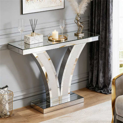 Mirror console table, modern entrance table, foyer table, storage desk, unique V-shaped design - luxuryhomedecoridea.com