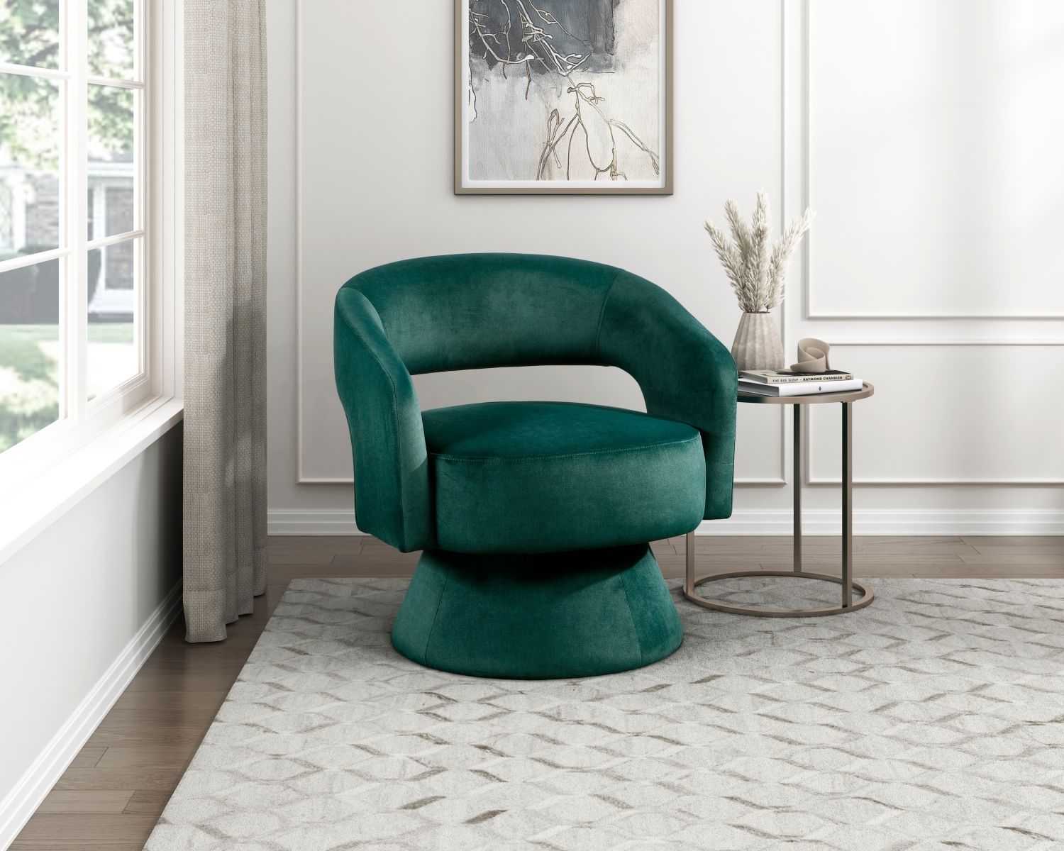 Modern Luxury Swivel Accent Chair 1pc Green Velvet Upholstery Solid Wood Stylish Home Furniture - luxuryhomedecoridea.com