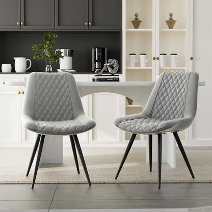 Modern Dining Chairs Set of 2, Top PU Leather Upholstered Dining Room Chairs with Metal Legs, Ergonomic Kitchen Chairs for Kitchen Dinning Room - luxuryhomedecoridea.com