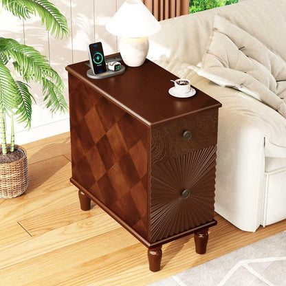2 Drawer Modern Sofa Side Table, Narrow Side Table, Slim Nightstand for Living Room, Bedroom(Expect Arrival Date 2025/4/16) - luxuryhomedecoridea.com