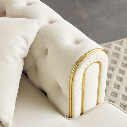 66.9''W Velvet Chaise Lounge,Luxury Modern Chaise Furniture,Tufted Back with 2pcs toss pillows for Living Room,Bedroom,Apartment,Beige Color - luxuryhomedecoridea.com