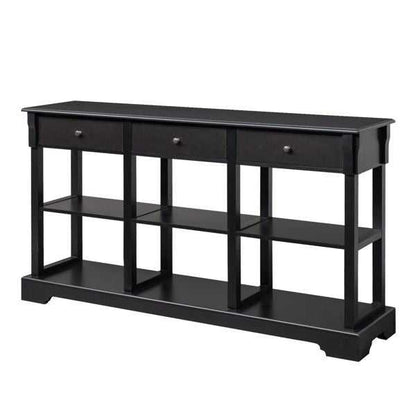 Console Sofa Table with Ample Storage; Retro Kitchen Buffet Cabinet Sideboard with Open Shelves and 3 Drawers; Accent Storage Cabinet for Entryway/Living Room Black Color - luxuryhomedecoridea.com