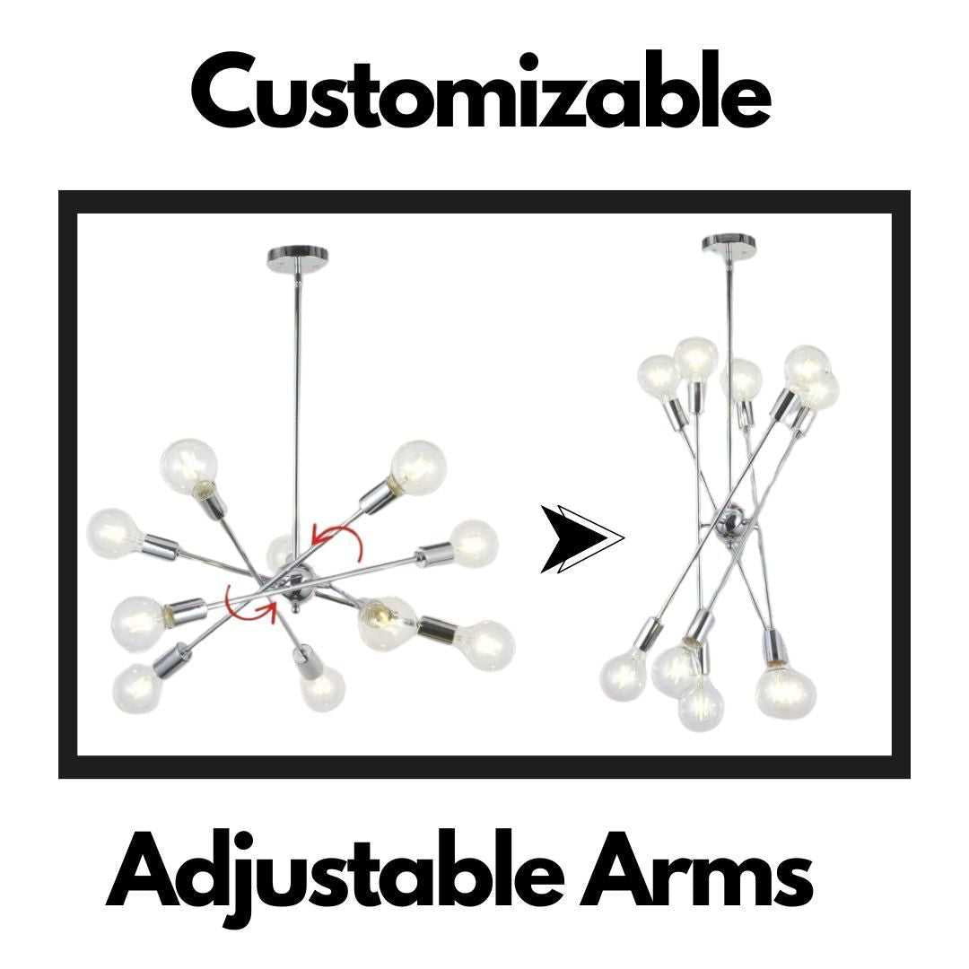 Modern Sputnik Chandelier Lighting 10 Lights with Adjustable Arms Chrome Pendant Lighting - luxuryhomedecoridea.com