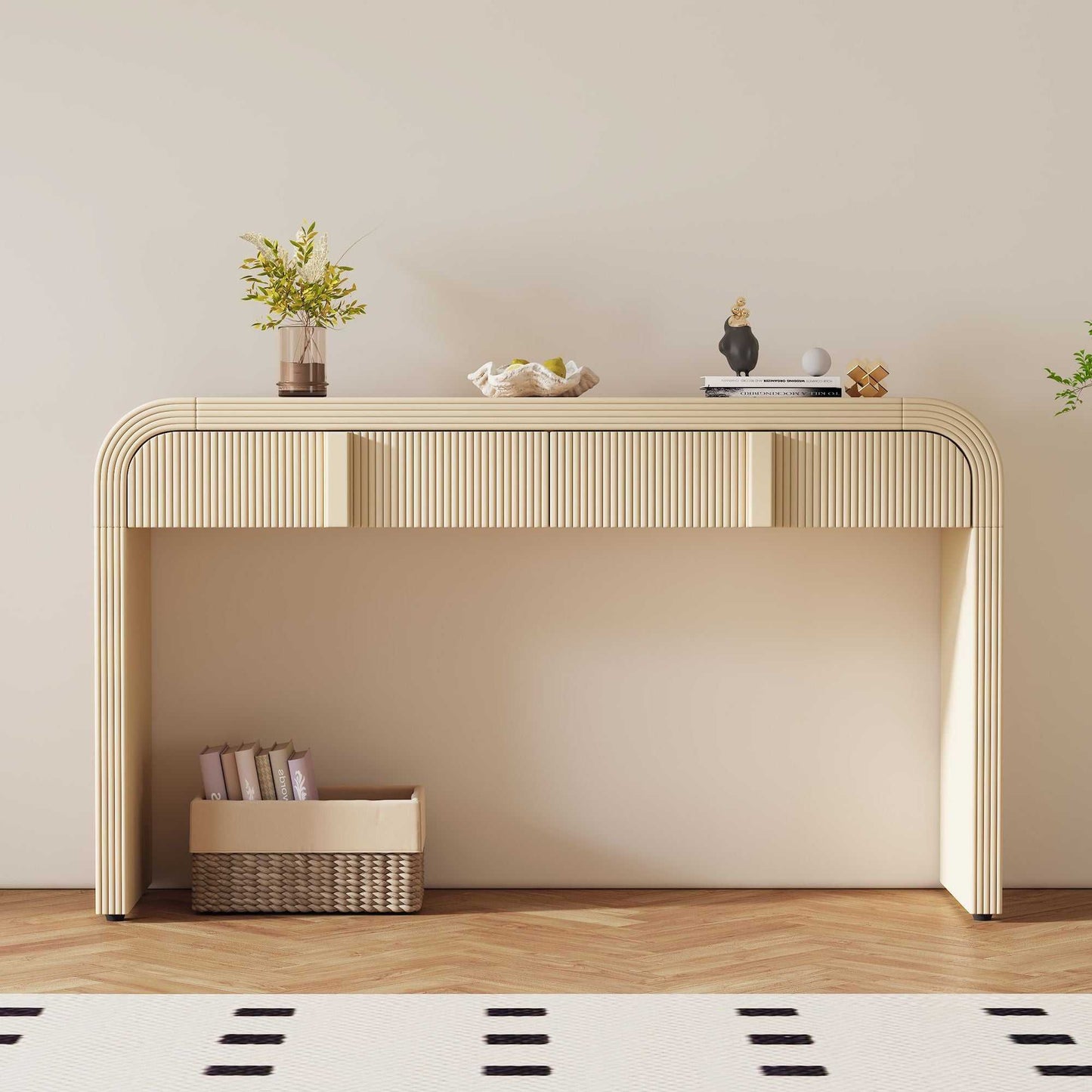 Unique Modern Rounded Silhouette and Smooth Surface Console Table with 2 Drawers for Living Room and Entryway - luxuryhomedecoridea.com