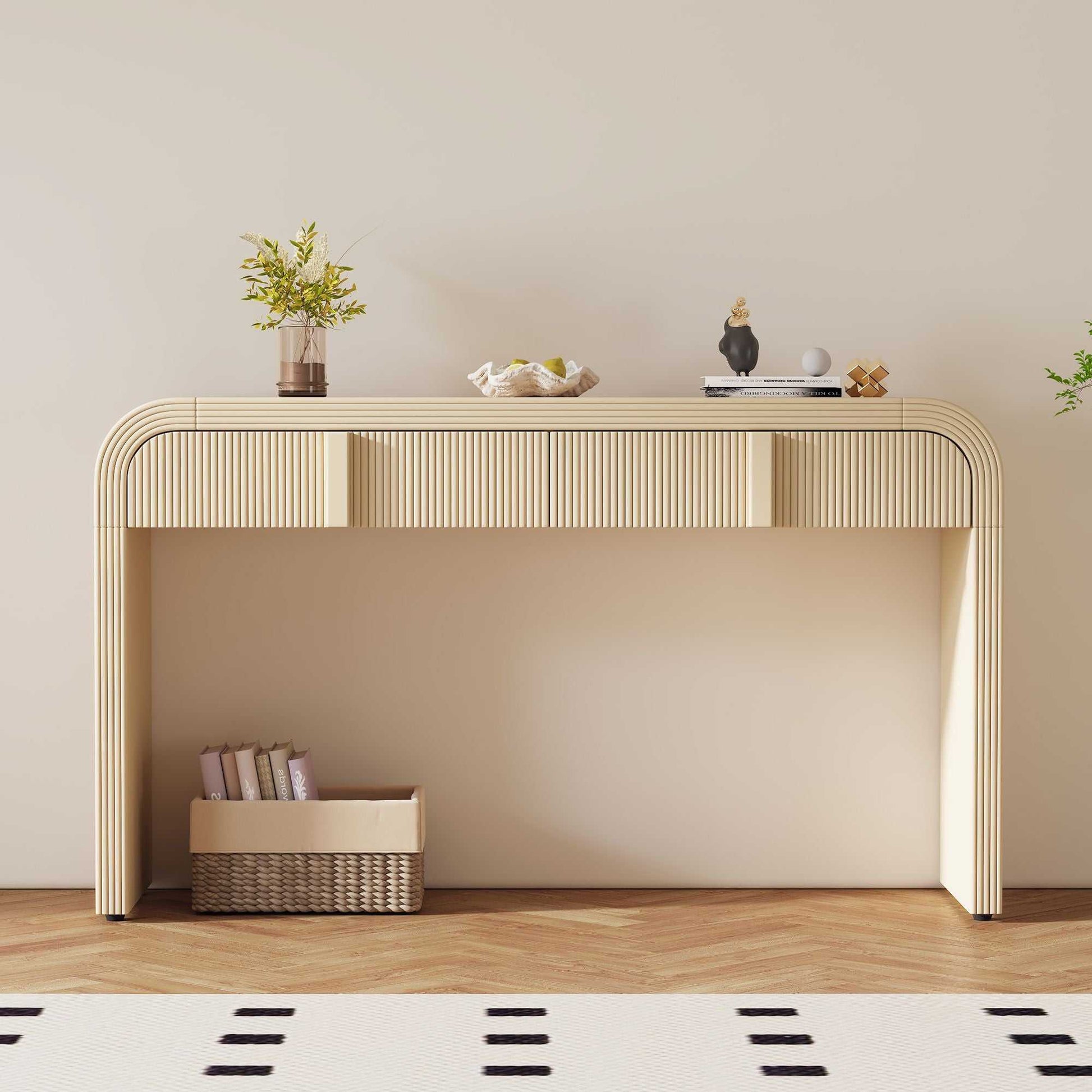 Unique Modern Rounded Silhouette and Smooth Surface Console Table with 2 Drawers for Living Room and Entryway - luxuryhomedecoridea.com