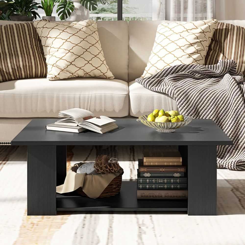 Large 41 Inch 2-tier Wooden Modern Coffee Table with Storage Shelf living room table - luxuryhomedecoridea.com