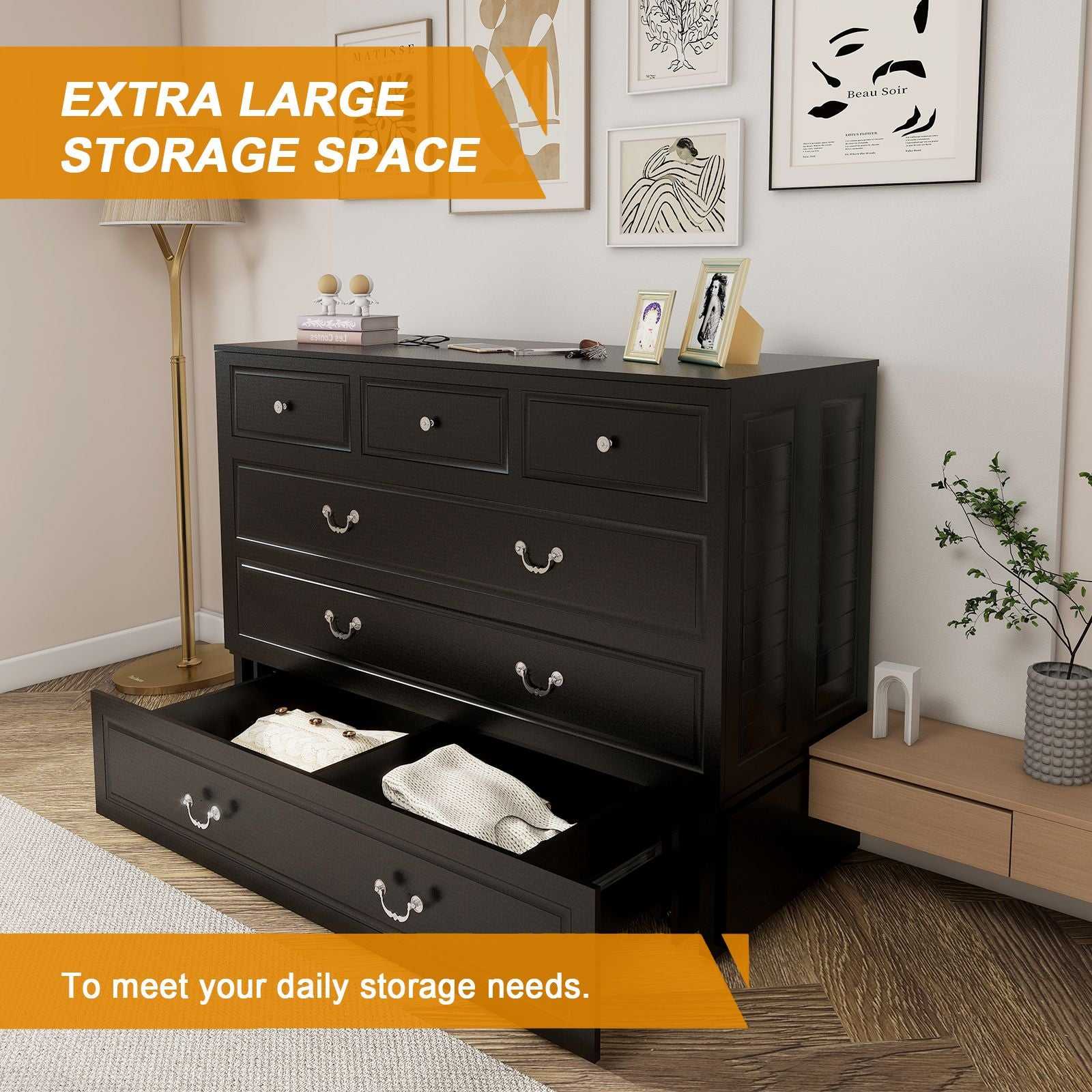 Queen Size Murphy Bed Frame with Drawers Murphy Chest Bed with Charging Station, 2 USB Ports Mobile Murphy Bed Sleeping Arrangement for Multipurpose Area for Bedroom Living Room Guest Room White&Wood - luxuryhomedecoridea.com