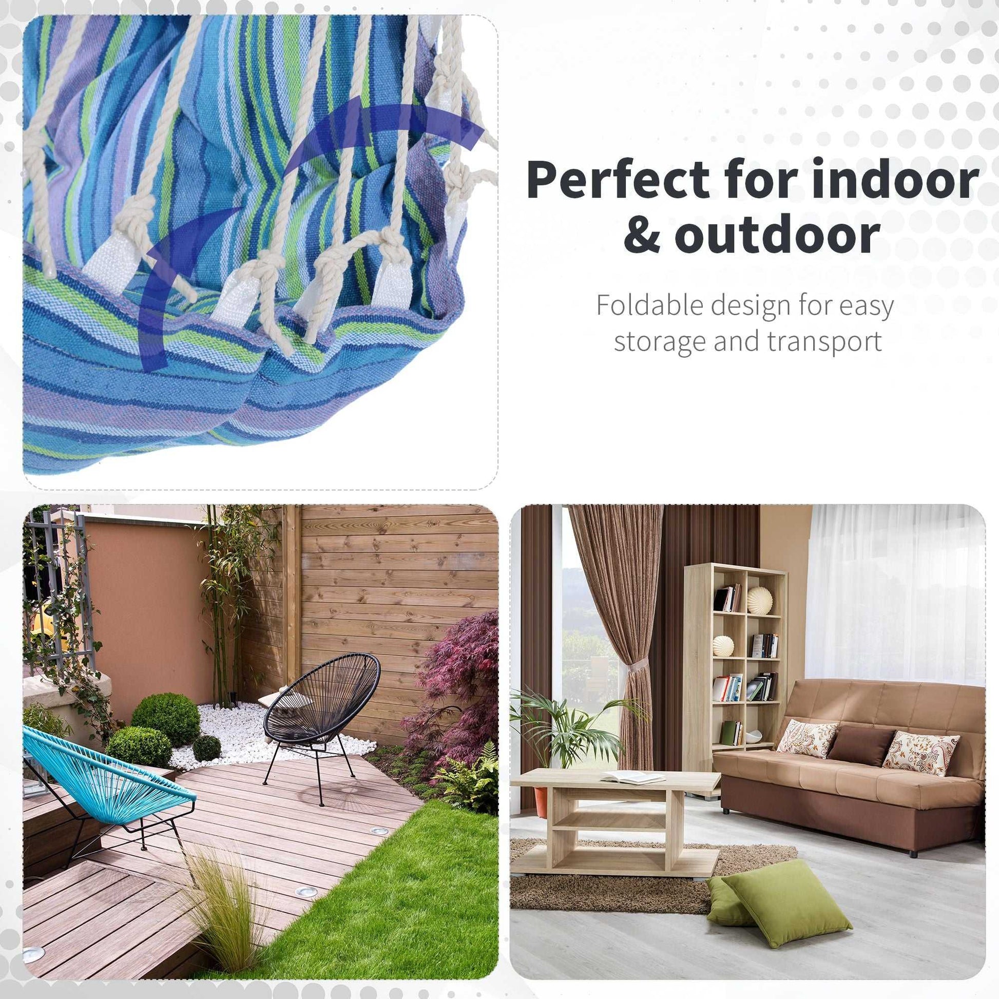 Portable Hanging Woven Hammock Seat Rope Swing Chair Sleeping Bed for Outdoor Garden Yard Camping Blue - luxuryhomedecoridea.com