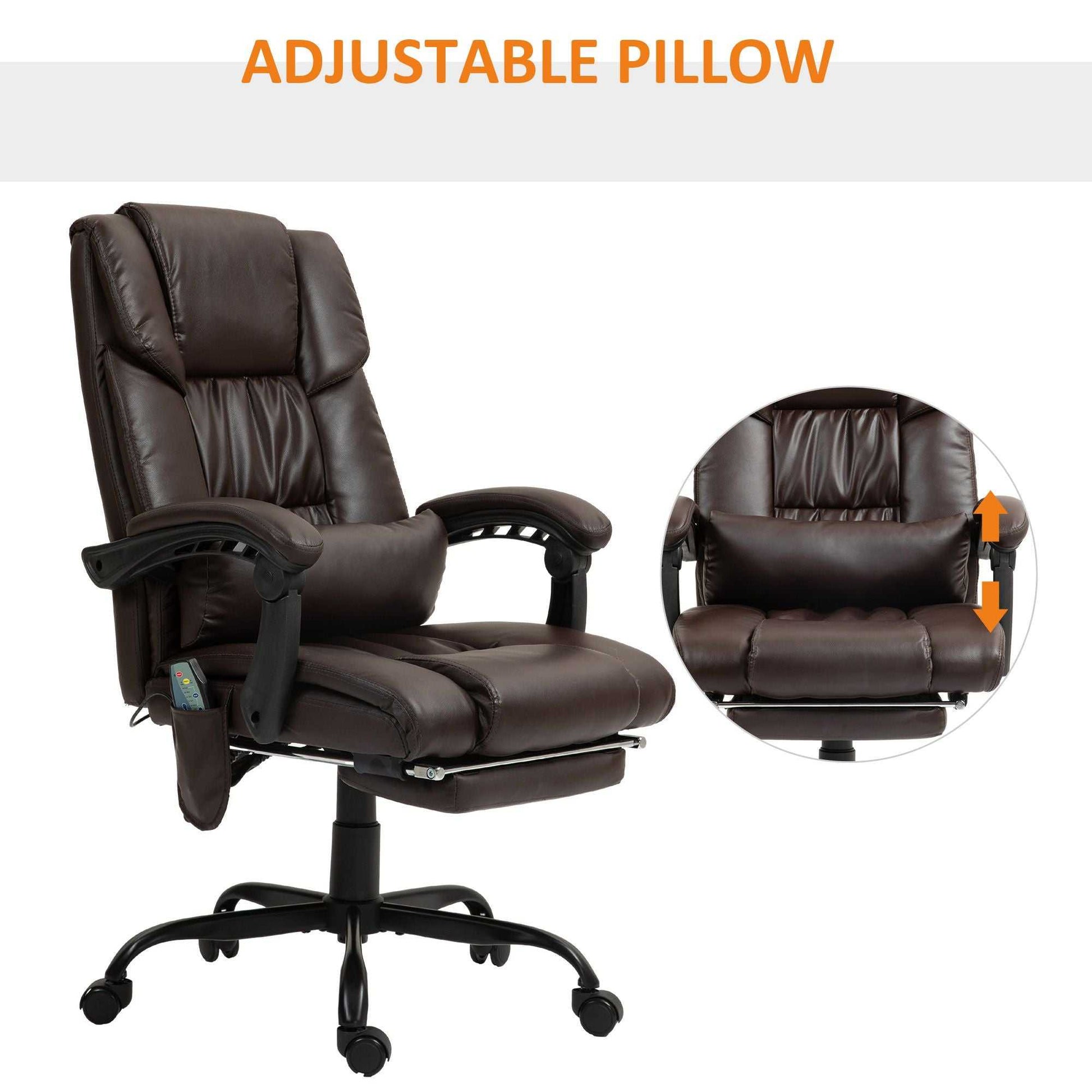 High Back PU Leather Massage Office Chair, 6 Vibration Points, Ergonomic with Footrest, Adjustable Height, Remote, Brown - luxuryhomedecoridea.com