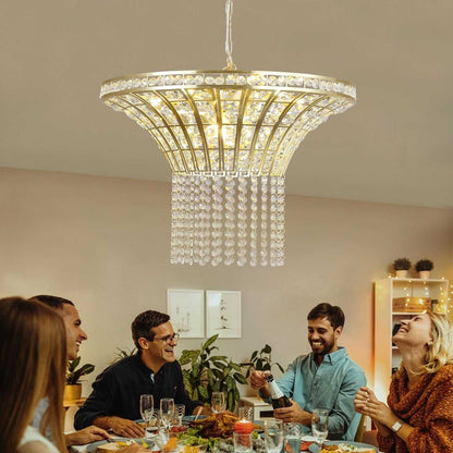 (Same as W1340P189414/L005016-D600-P8G) 24" Modern Crystal Round Chandelier with Gold Finish, Elegant Pendant Light with Cascading Beads, for Dining Room, Living Room, or Foyer (No Bulbs) - luxuryhomedecoridea.com