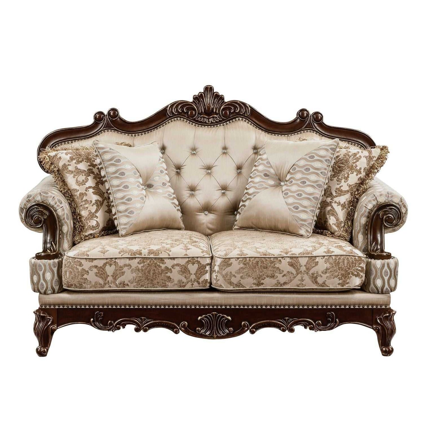 Formal Traditional Luxury Loveseat Cherry Finish with Gold Tipping Solid Wood Living Room Furniture 1pc - luxuryhomedecoridea.com
