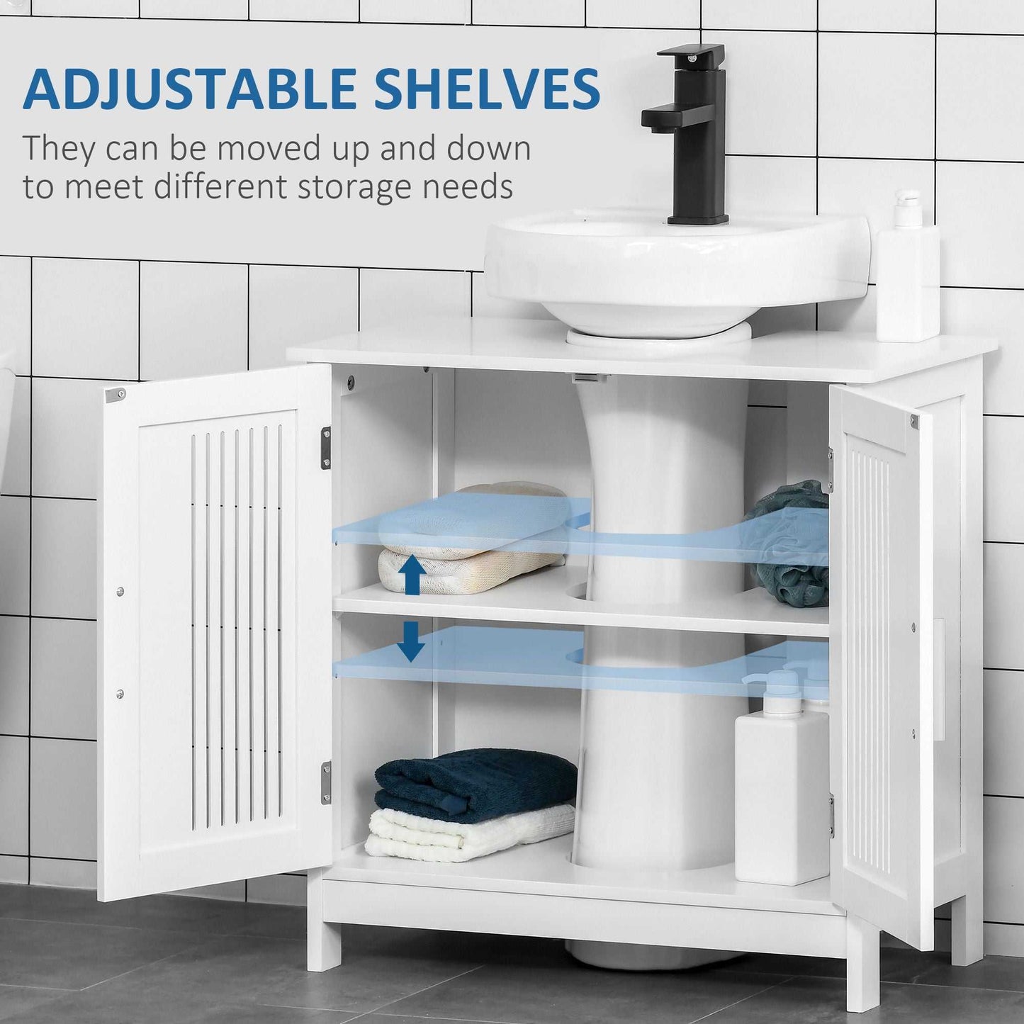 Under Sink Storage Cabinet Bathroom 2 Doors Shelf White Pedestal Vanity Organizer - luxuryhomedecoridea.com