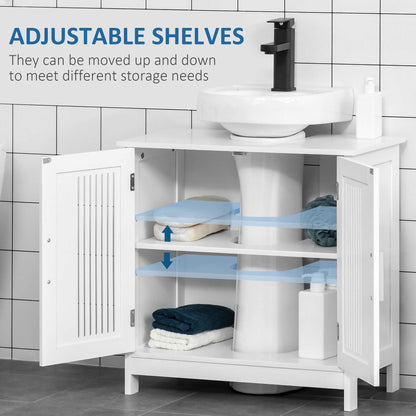 Under Sink Storage Cabinet Bathroom 2 Doors Shelf White Pedestal Vanity Organizer - luxuryhomedecoridea.com