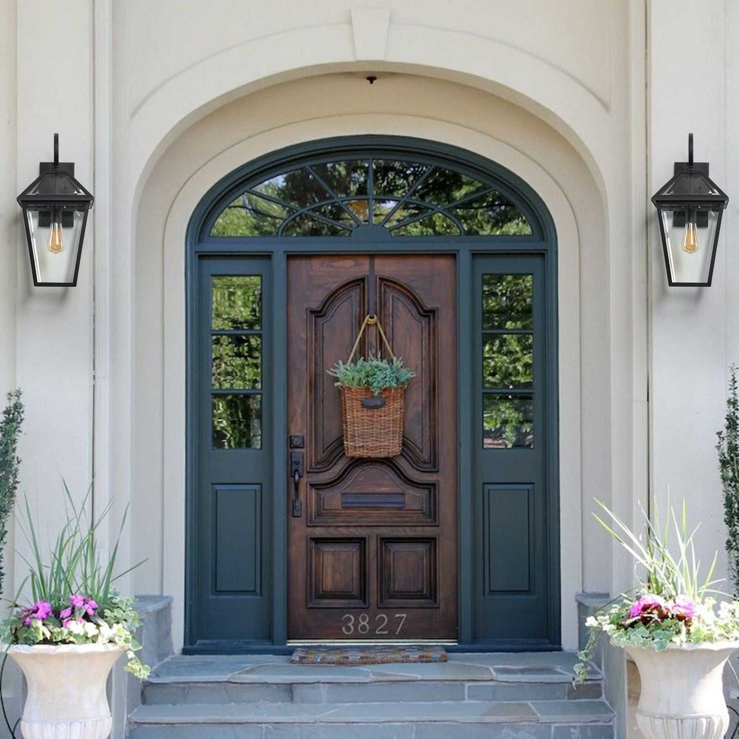 21"(H) 2-Pack Outdoor Wall Lantern Light – Modern Black Metal & Clear Glass Sconce for Porch, Patio, and Garden Lighting (Bulb Not Included) - luxuryhomedecoridea.com