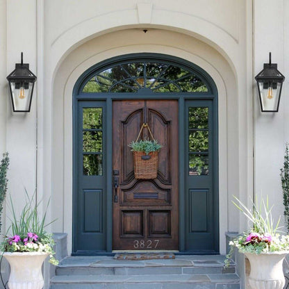 21"(H) 2-Pack Outdoor Wall Lantern Light – Modern Black Metal & Clear Glass Sconce for Porch, Patio, and Garden Lighting (Bulb Not Included) - luxuryhomedecoridea.com