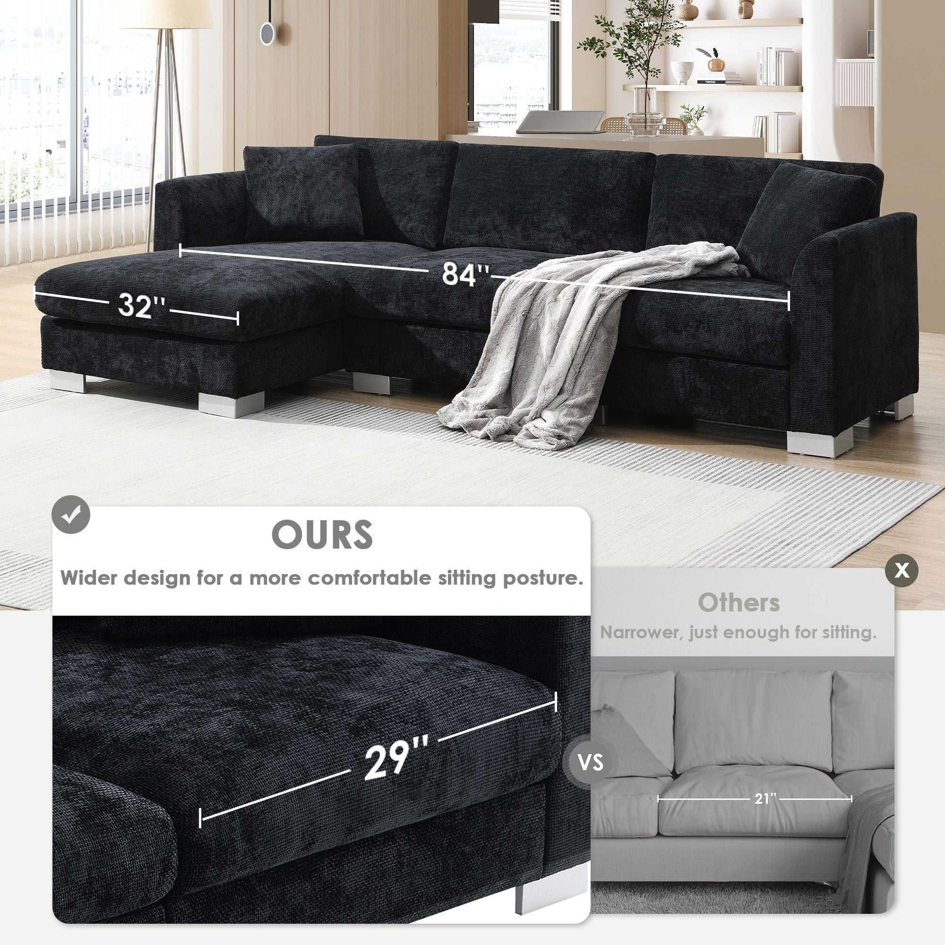 [VIDEO provided][New] 96*56" Modern Cloud Sectional Sofa,L-shaped Luxury Couch Set with 2 Free pillows,4-seat Chenille Indoor Furniture with Oversized Chaise for Living Room,Apartment,Office,3 Colors - luxuryhomedecoridea.com