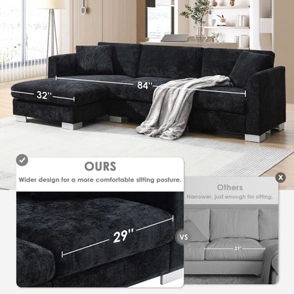 [VIDEO provided][New] 96*56" Modern Cloud Sectional Sofa,L-shaped Luxury Couch Set with 2 Free pillows,4-seat Chenille Indoor Furniture with Oversized Chaise for Living Room,Apartment,Office,3 Colors - luxuryhomedecoridea.com