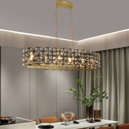 39" Contemporary Crystal and BlackGold Pendant Chandelier – Geometric Modern Light Fixture for Dining Room, Kitchen, or Living Room (Bulb Not Included) - luxuryhomedecoridea.com