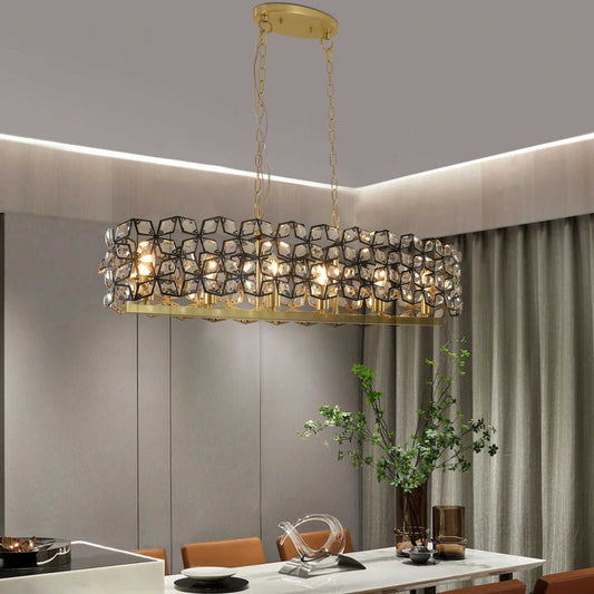 39" Contemporary Crystal and BlackGold Pendant Chandelier – Geometric Modern Light Fixture for Dining Room, Kitchen, or Living Room (Bulb Not Included) - luxuryhomedecoridea.com