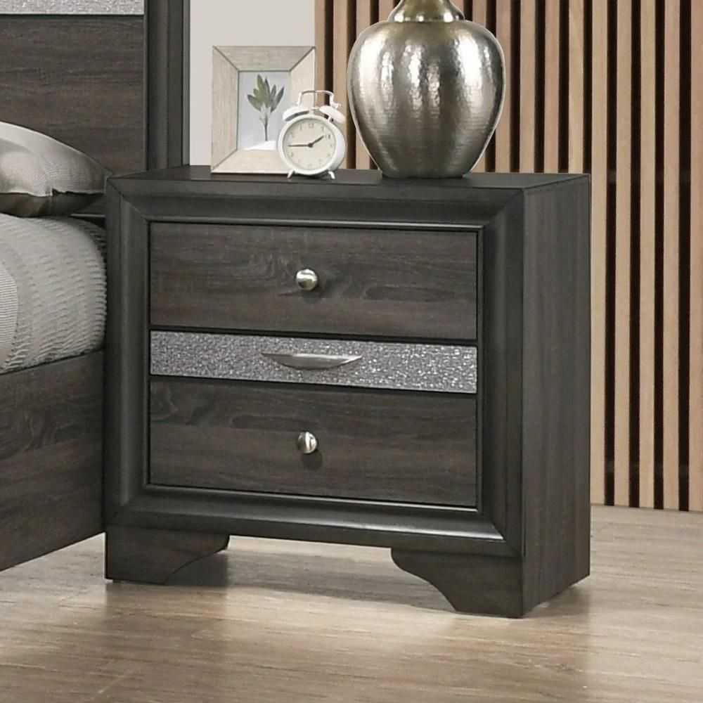 Contemporary 1pc Nightstand Gray Finish Silver Accents Hidden Jewelry Drawer Nickel Round Knob Bedside Table Bedroom Furniture - luxuryhomedecoridea.com