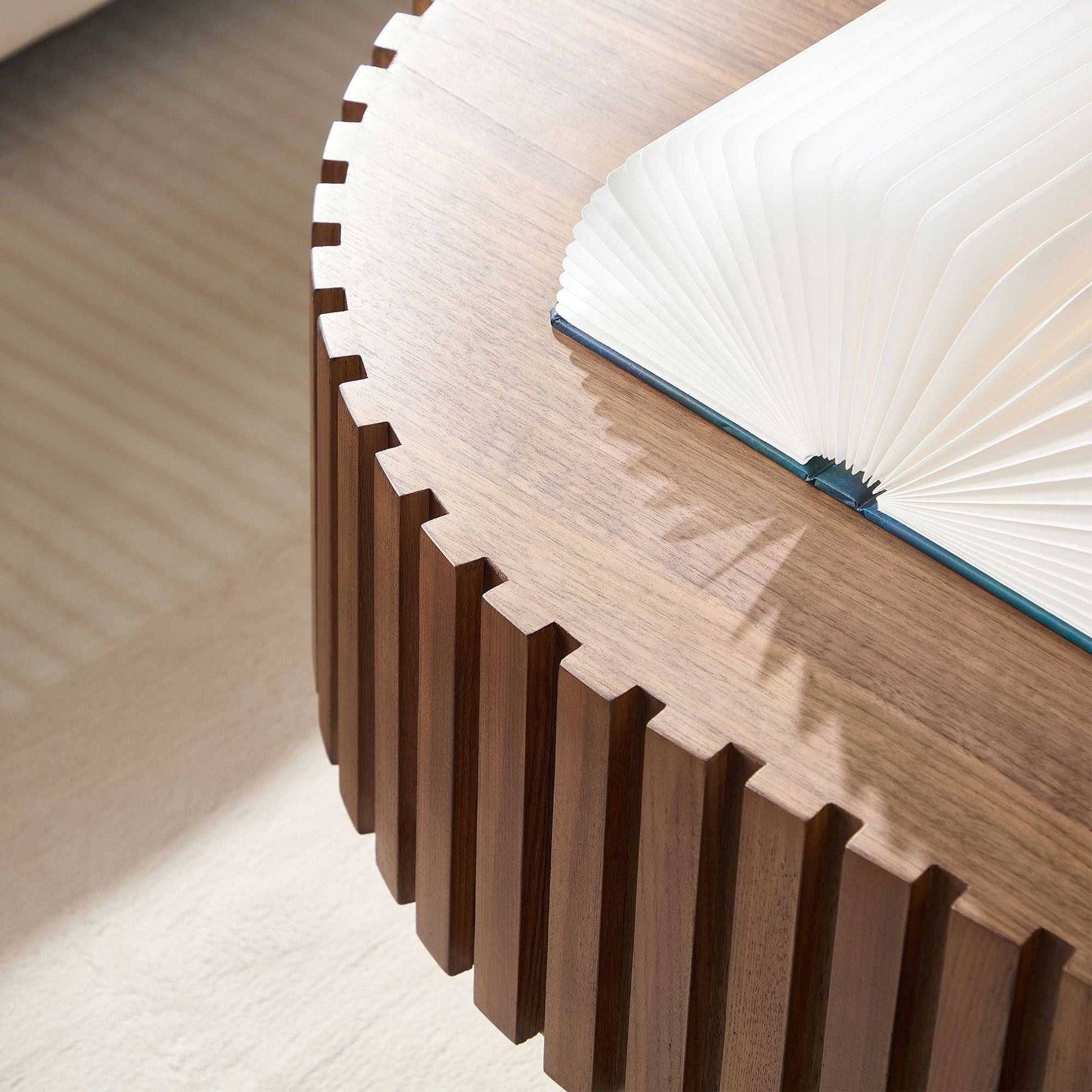 43.70 Inch Modern Handcraft Drum Coffee Table Oval Coffee Table for Living Room,Small Wooden Coffee Table with Sturdy Pedestal for Office - luxuryhomedecoridea.com