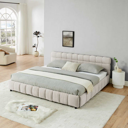 King Size Upholstered Bed ,comfortable upholstered bed frame, Chenille fabric, with headboard and solid bed frame. With drawer for storage.-Beige(88.5''*85.5''*31'') - luxuryhomedecoridea.com