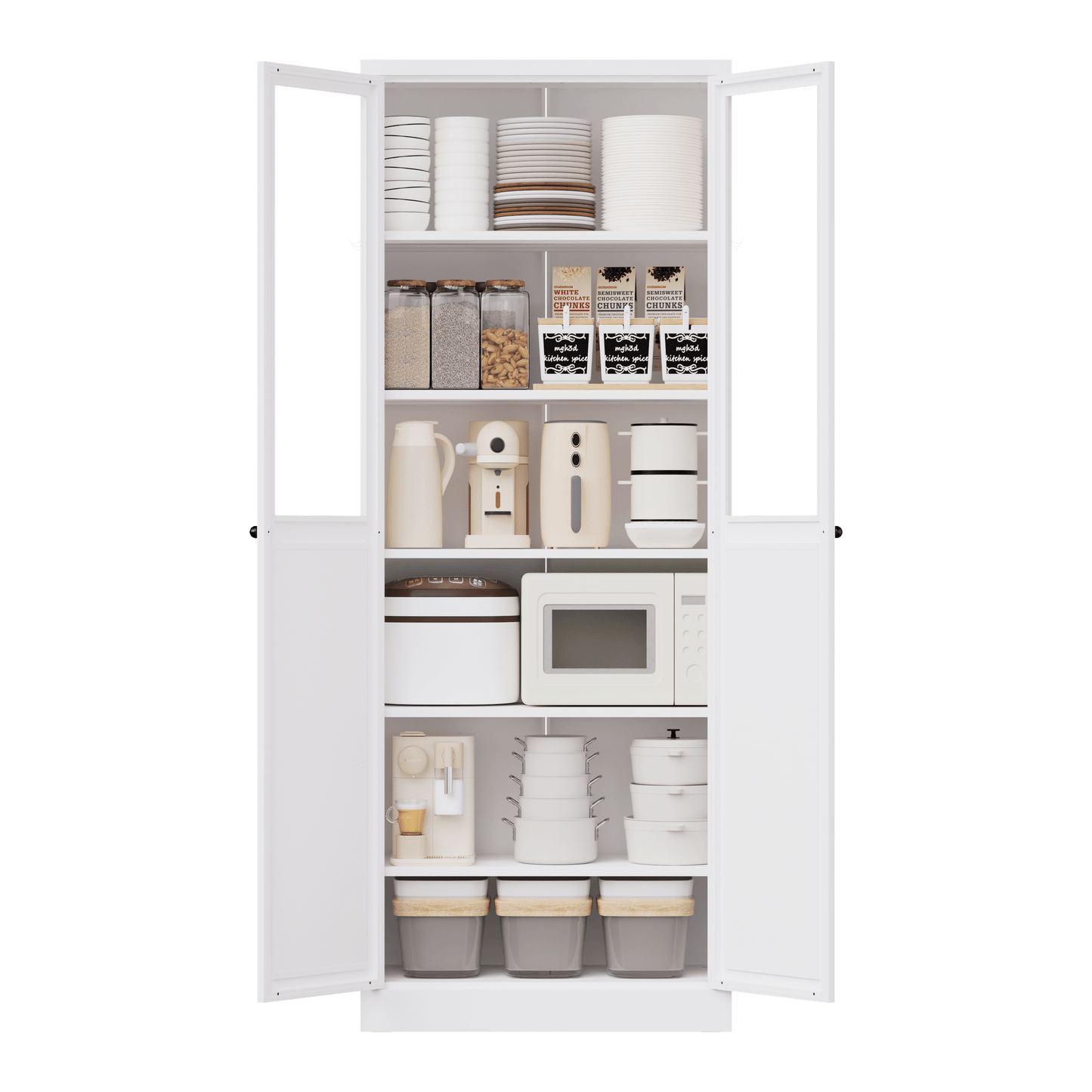 72" Metal Kitchen Pantry Cabinet with Doors & Shelves, Tall Heavy-Duty Adjustable Storage Organizer, Tool-Free Assembly Freestanding Cabinet for Living Room, Bathroom, White - luxuryhomedecoridea.com