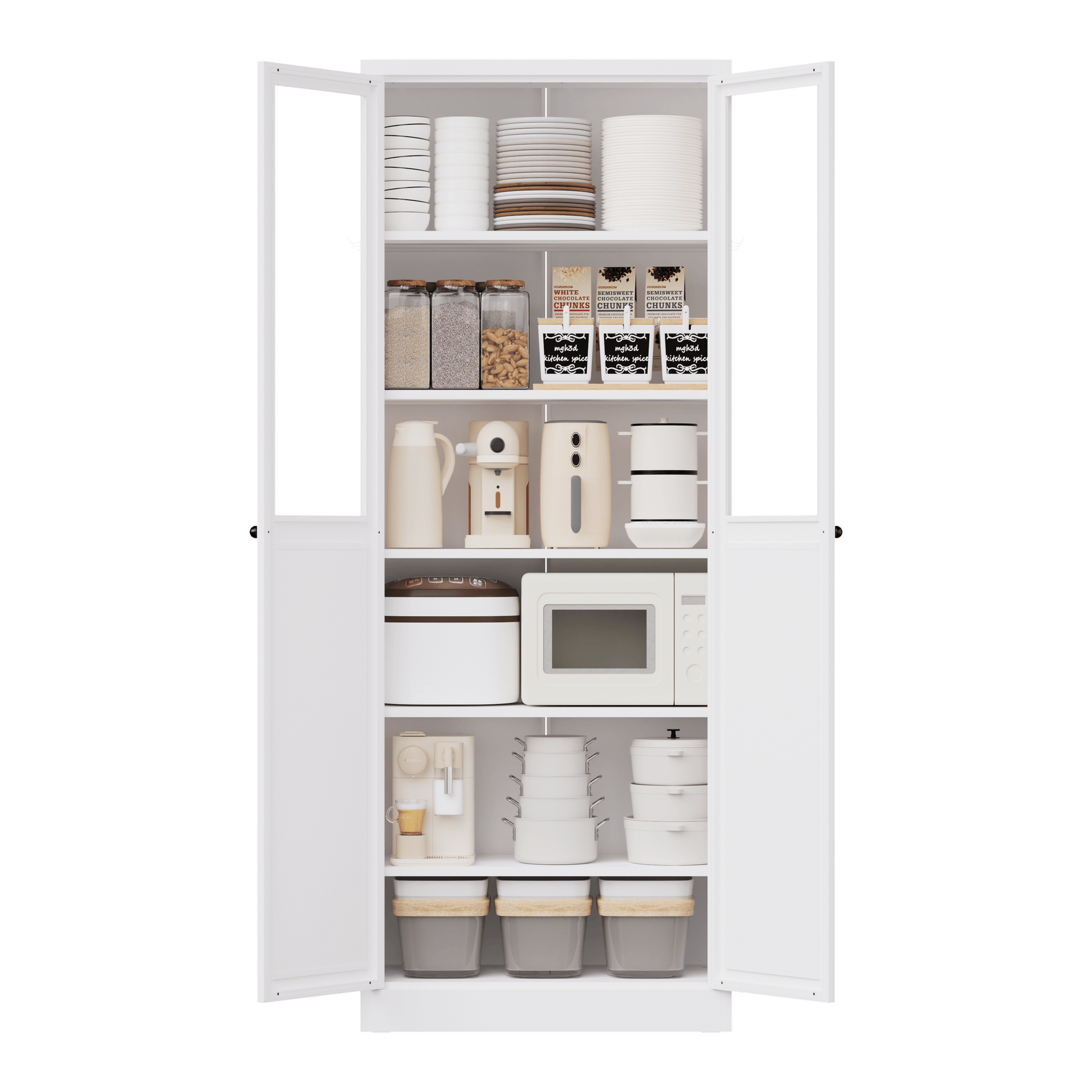 72" Metal Kitchen Pantry Cabinet with Doors & Shelves, Tall Heavy-Duty Adjustable Storage Organizer, Tool-Free Assembly Freestanding Cabinet for Living Room, Bathroom, White - luxuryhomedecoridea.com