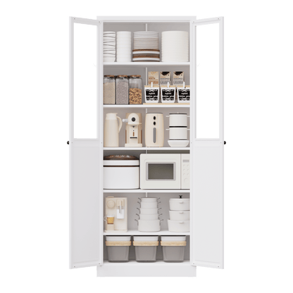 72" Metal Kitchen Pantry Cabinet with Doors & Shelves, Tall Heavy-Duty Adjustable Storage Organizer, Tool-Free Assembly Freestanding Cabinet for Living Room, Bathroom, White - luxuryhomedecoridea.com