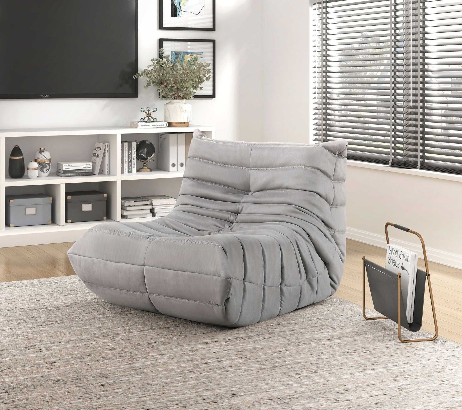 Luxury Accent Chair Button-Tufted Detail Gray Microfiber Comfy Chair Living Room Furniture 1pc - luxuryhomedecoridea.com