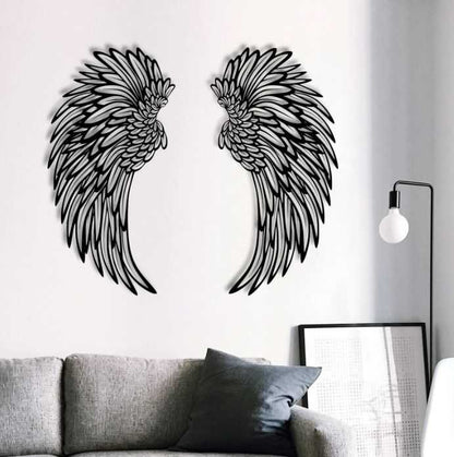 Carved Metal Wall Decor Art With Light Angel Wings Decoration - luxuryhomedecoridea.com