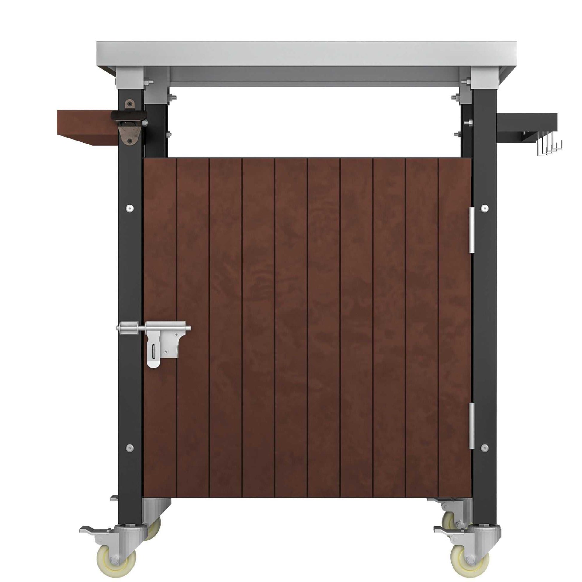 Outdoor Grill Cart with Stainless Steel Tabletop, Storage, Patio Kitchen Island with Wheels, Hooks, and Spice Rack, Waterproof Outdoor Grill Table, Movable BBQ Serving Cart Rolling Bar Cart - luxuryhomedecoridea.com