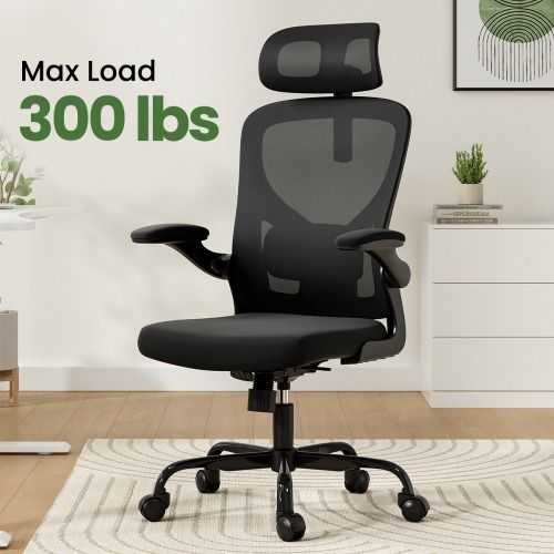 Ergonomic Office Chair High Back Computer Desk Chair with Headrest Armrests and Adjustable Lumbar Support Comfortable Swivel Task Chair for Home Office Study Room Black - luxuryhomedecoridea.com