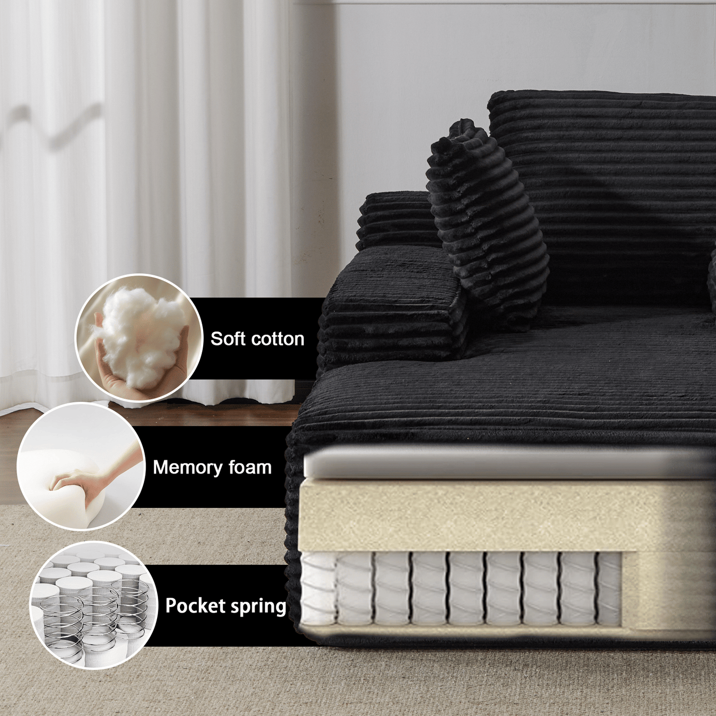 Double Chaise Lounge Chair Indoor,Oversized Upholstered Sleeper Cloud Couch,Deep Seat Luxury Sofa Bed,Sectional Sofa Chaise Love-seat,Corduroy Reading Chair for Living Room,No Assembly Required - luxuryhomedecoridea.com