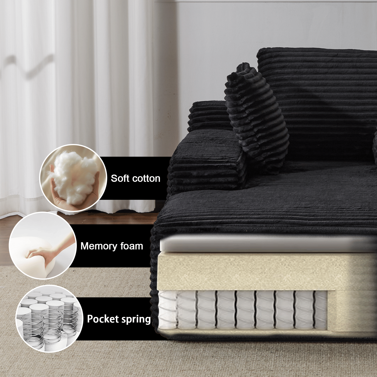 Double Chaise Lounge Chair Indoor,Oversized Upholstered Sleeper Cloud Couch,Deep Seat Luxury Sofa Bed,Sectional Sofa Chaise Love-seat,Corduroy Reading Chair for Living Room,No Assembly Required - luxuryhomedecoridea.com